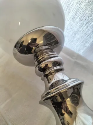 Lampada vintage vetro opalino e ceramica cromata