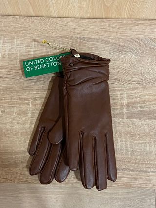 Guantes Benetton Piel Marrón Señora Talla M nuevos