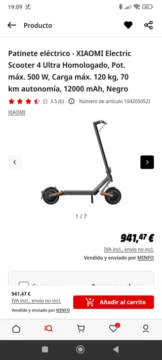 Patinete Xiaomi Electric Scooter 4 Ultra Negro