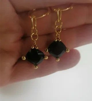 Pendientes Tous piedra negra onix plata baño oro.