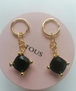 Pendientes Tous piedra negra onix plata baño oro.