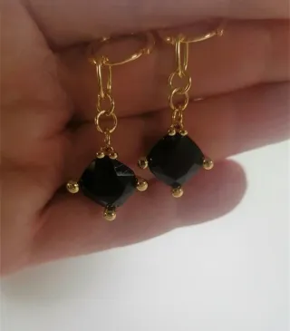 Pendientes Tous piedra negra onix plata baño oro.