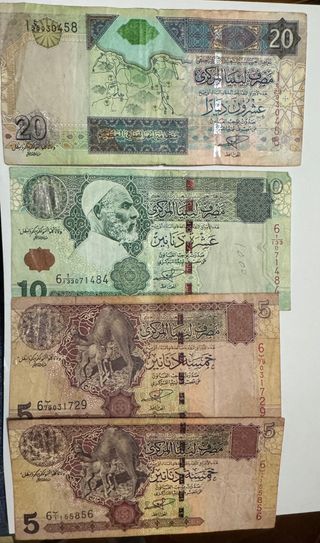 Lotto 4 Banconote Libia 20, 10, 5, 5 Dinari