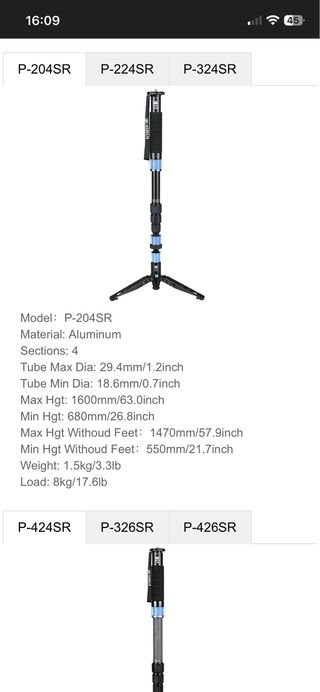 Monopode Sirui P-204SR Aluminio