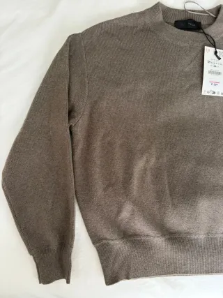 Jersey Zara Marrón Punto Cuello Redondo