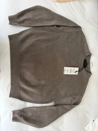 Jersey Zara Marrón Punto Cuello Redondo
