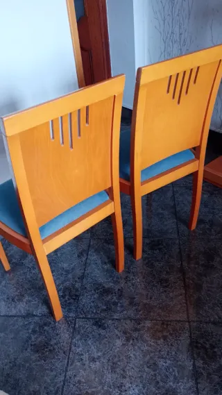 4 Sillas Comedor Madera Tapizado verde azulado