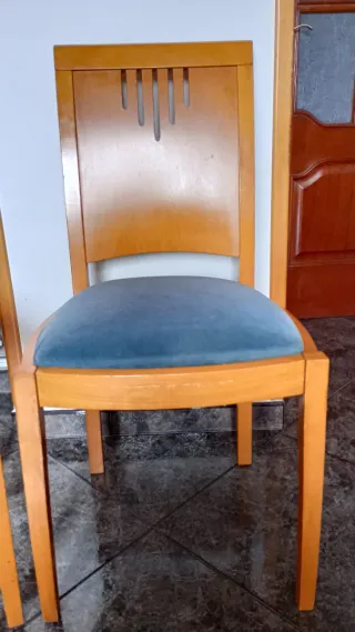 4 Sillas Comedor Madera Tapizado verde azulado