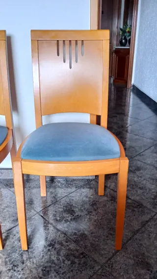 4 Sillas Comedor Madera Tapizado verde azulado