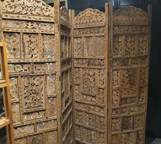 Biombo Oriental Madera Tallada