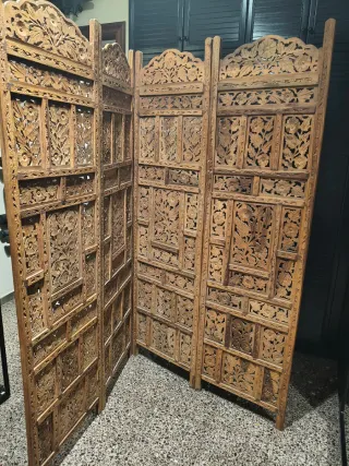 Biombo Oriental Madera Tallada