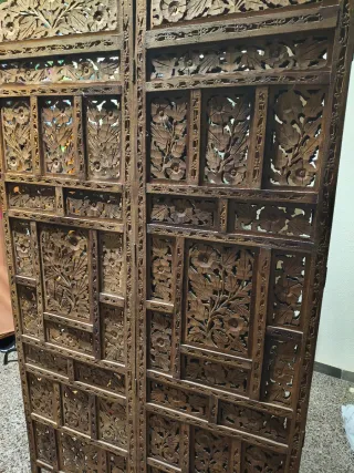 Biombo Oriental Madera Tallada