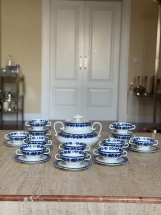 Juego consomé porcelana azul y blanco Santa Clara