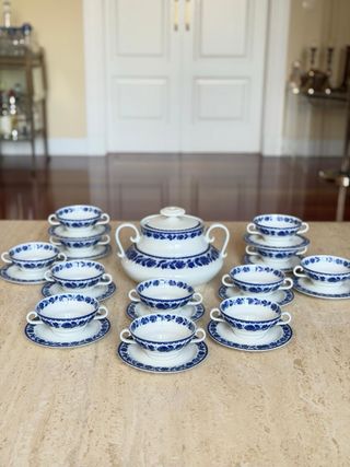 Juego consomé porcelana azul y blanco Santa Clara