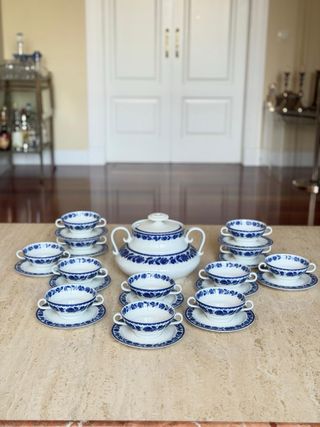 Juego consomé porcelana azul y blanco Santa Clara