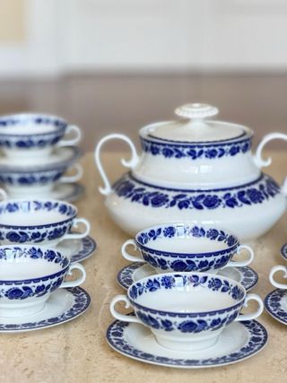 Juego consomé porcelana azul y blanco Santa Clara