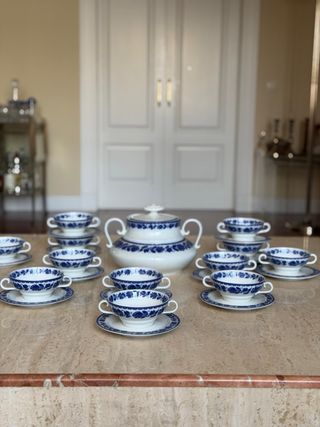 Juego consomé porcelana azul y blanco Santa Clara