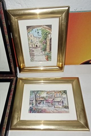 2 Cuadros Paisajes Dorados a juego