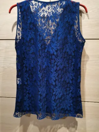 Blusa donna blu con pizzo nr 136