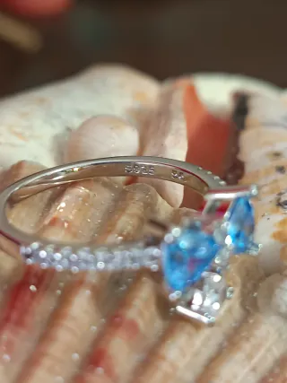 Anillo Plata S925 Lazo Azul Brillante