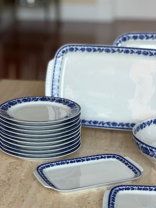 Vajilla santa clara porcelana azul blanca vintage