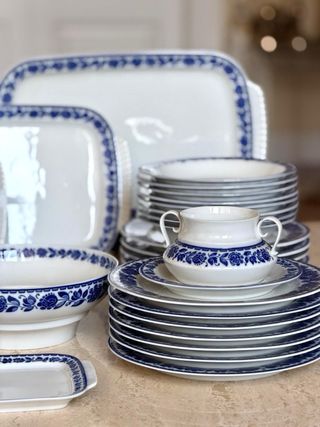 Vajilla santa clara porcelana azul blanca vintage