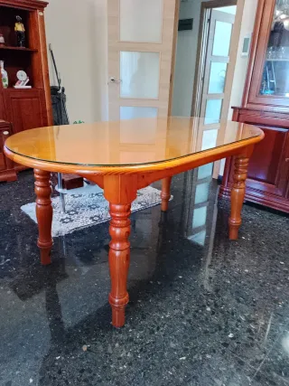 Mesa comedor pino con cristal