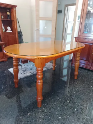 Mesa comedor pino con cristal