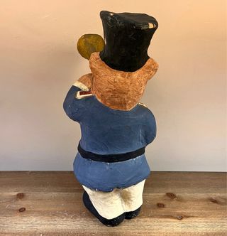 Figura vintage de oso músico en cartón piedra 34cm