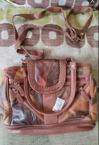 Bolso patchwork piel varios compartimentos