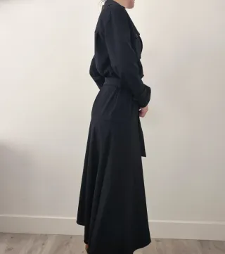Vestido gabardina Zara negro largo manga larga