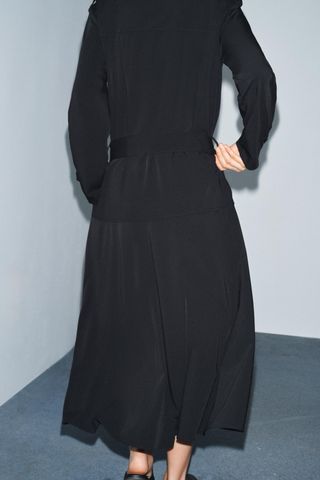 Vestido gabardina Zara negro largo manga larga