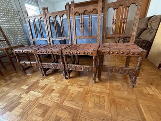 4 Sillas Madera Cuero Trenzado