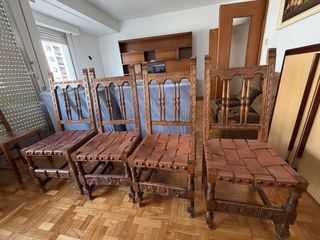 4 Sillas Madera Cuero Trenzado