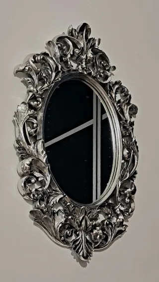 Espejo Ovalado Decorativo Metal Plateado