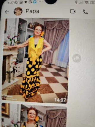 Vestido Flamenca Negro Lunares Amarillos