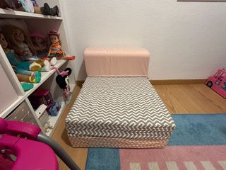 Sofá Cama Futón Vertbaudet Gris y Rosa