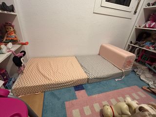 Sofá Cama Futón Vertbaudet Gris y Rosa