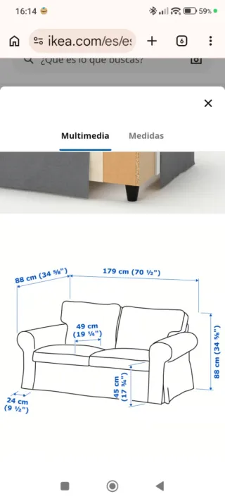 Sofá EKTORP 2 plazas Ikea gris