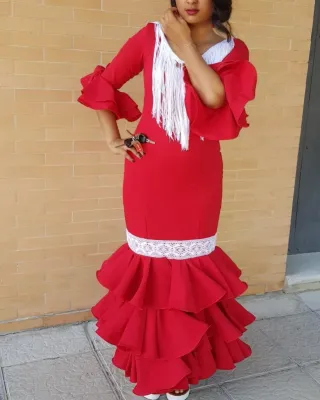 Vestido Flamenca Rojo con Volantes