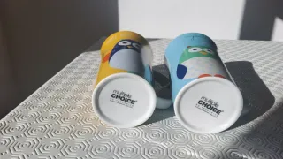 Tazas de búhos, cerámica, azul y amarillo
