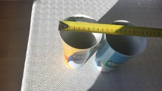 Tazas de búhos, cerámica, azul y amarillo