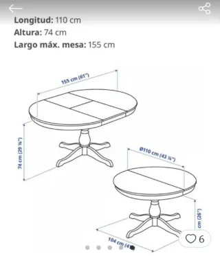 Mesa redonda extensible Ikea blanca