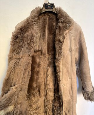 Cappotto lungo in montone shearling beige vintage