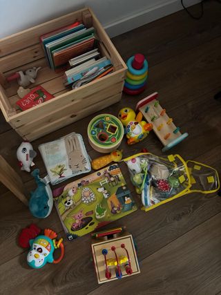 Lote Juguetes Bebé Madera, libros y Peluches