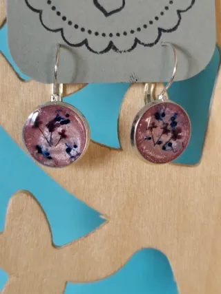 Lote 6 pares  pendientes resina UV flores secas