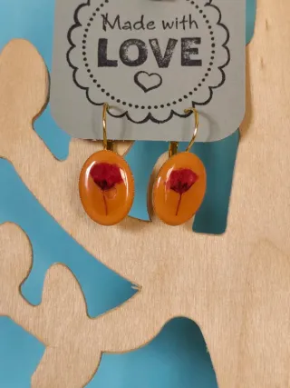 Lote 6 pares  pendientes resina UV flores secas