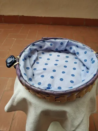 Cesta Mimbre Forrada Tela Lunares
