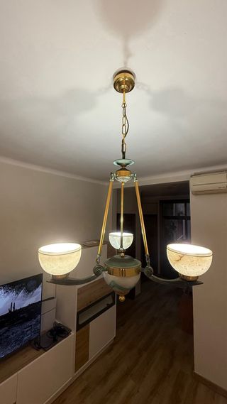 Lámpara vintage alabastro y metal dorado