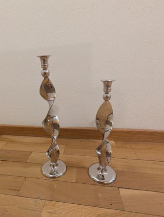Set 2 Candelabros Espiral Aluminio